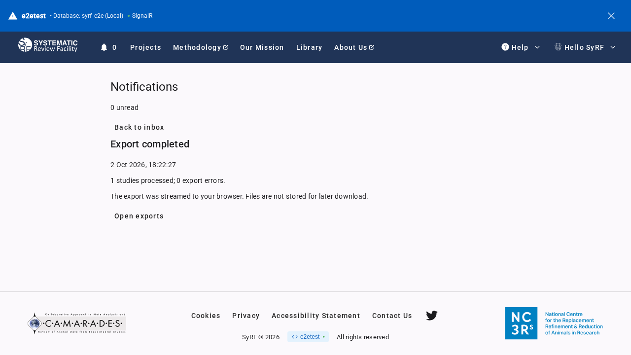 Saved export notification after marking read