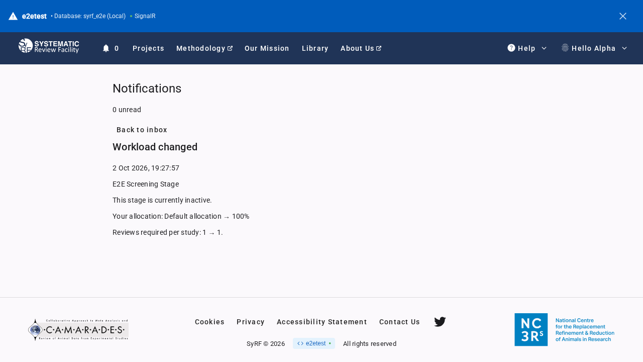 Saved workload change for an inactive stage